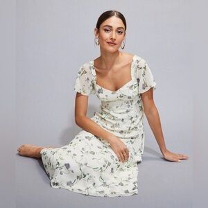 Cottagecore Whimsy Cream Floral Fairy Romantic Midi Dress